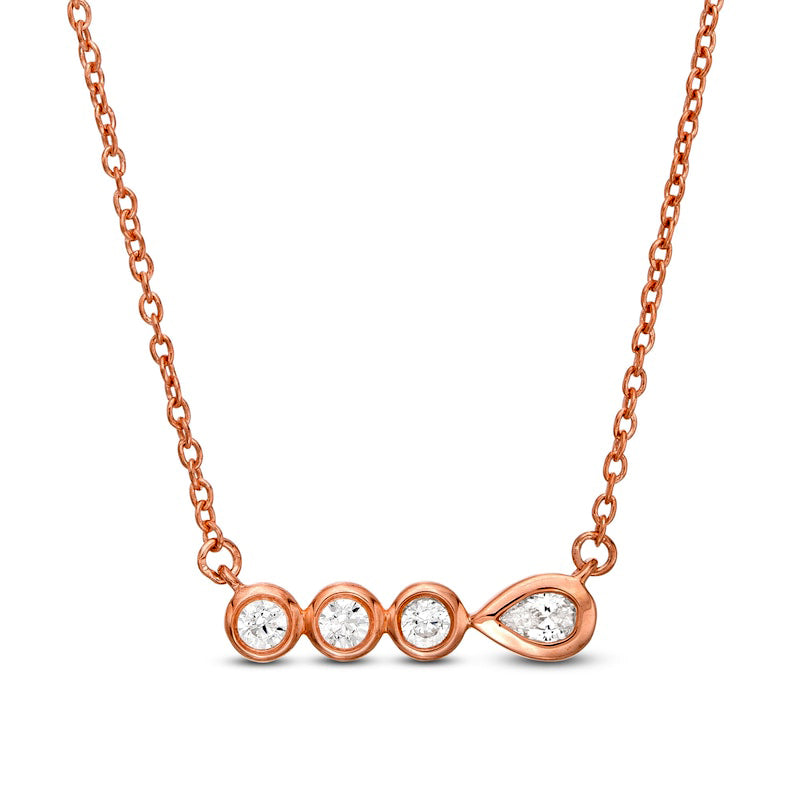 0.17 CT. T.W. Pear-Shaped Natural Diamond Bezel-Set Necklace in 10K Rose Gold