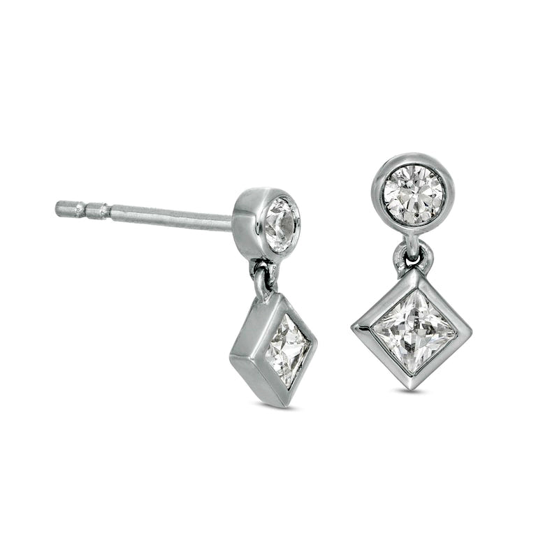 0.33 CT. T.W. Princess-Cut Diamond Tilted Bezel-Set Drop Earrings in 10K White Gold