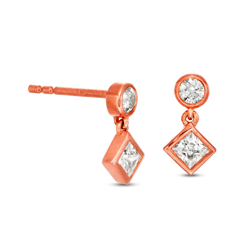 0.33 CT. T.W. Princess-Cut Diamond Tilted Bezel-Set Drop Earrings in 10K Rose Gold