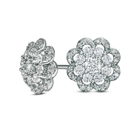 0.75 CT. T.W. Composite Diamond Scallop Frame Flower Stud Earrings in 10K White Gold