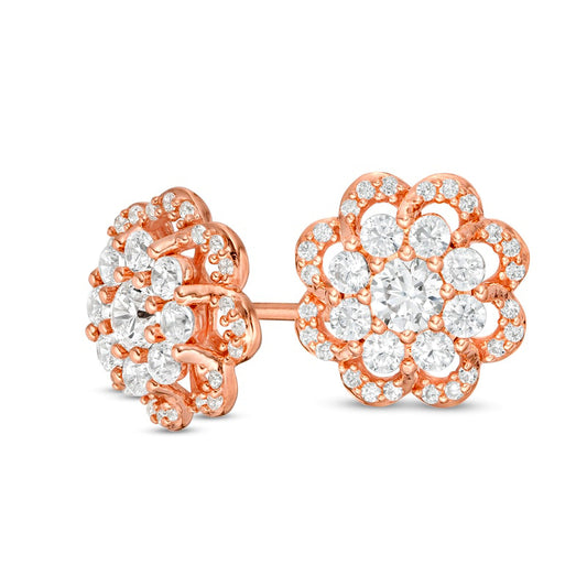 0.75 CT. T.W. Composite Diamond Scallop Frame Flower Stud Earrings in 10K Rose Gold