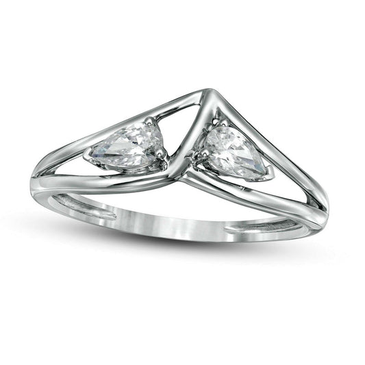 0.33 CT. T.W. Pear-Shaped Natural Diamond Double Loop Chevron Ring in Solid 10K White Gold