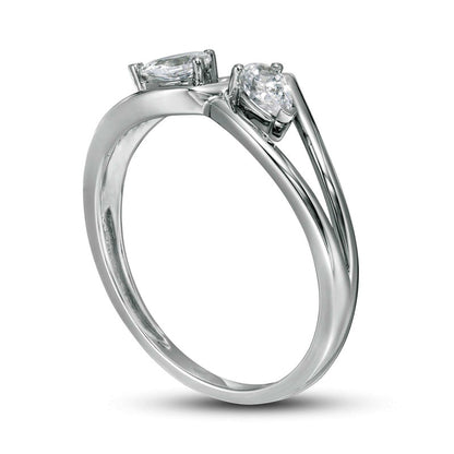 0.33 CT. T.W. Pear-Shaped Natural Diamond Double Loop Chevron Ring in Solid 10K White Gold