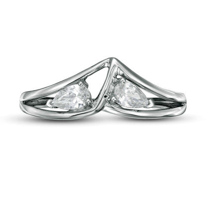 0.33 CT. T.W. Pear-Shaped Natural Diamond Double Loop Chevron Ring in Solid 10K White Gold
