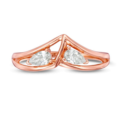 0.33 CT. T.W. Pear-Shaped Natural Diamond Double Loop Chevron Ring in Solid 10K Rose Gold