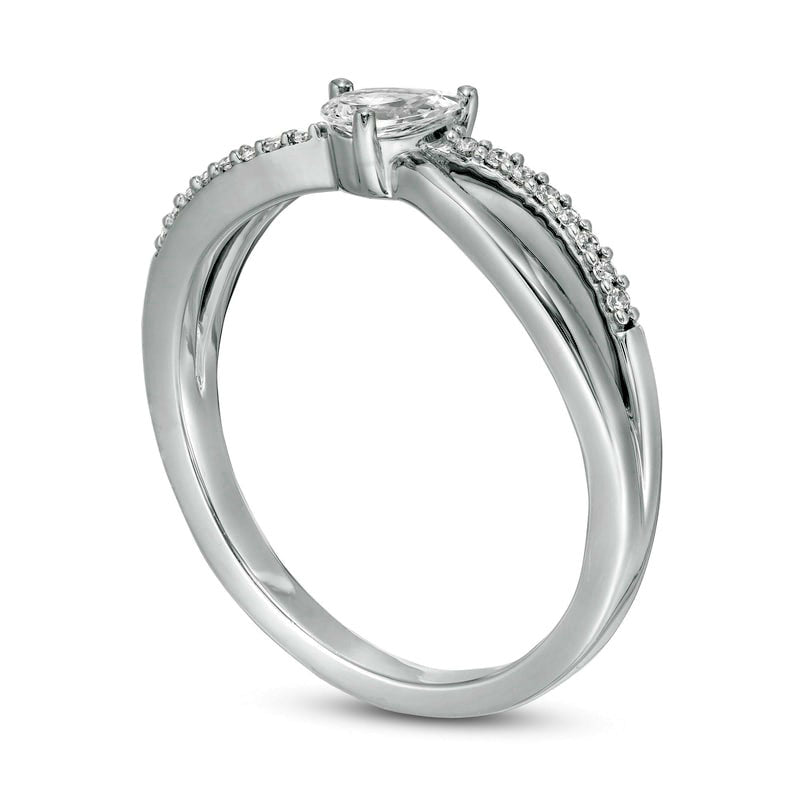 0.20 CT. T.W. Pear-Shaped Natural Diamond Crossover Promise Ring in Solid 10K White Gold