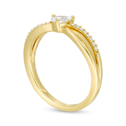 0.20 CT. T.W. Pear-Shaped Natural Diamond Crossover Promise Ring in Solid 10K Yellow Gold