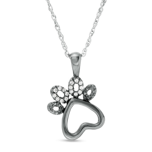 0.05 CT. T.W. Natural Diamond Paw Print Outline Pendant in Sterling Silver with Black Rhodium