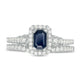 Emerald-Cut Blue Sapphire and 0.50 CT. T.W. Natural Diamond Octagon Frame Bow Tie Bridal Engagement Ring Set in Solid 10K White Gold