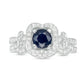 6.0mm Blue Sapphire and 0.50 CT. T.W. Natural Diamond Clover Frame Leaf-Sides Antique Vintage-Style Bridal Engagement Ring Set in Solid 10K White Gold