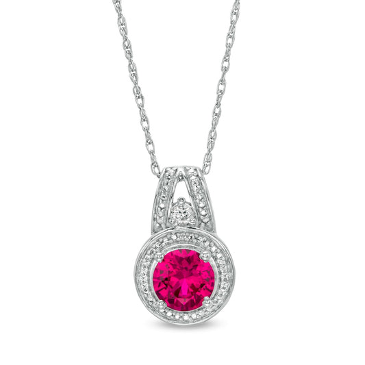 6.0mm Lab-Created Ruby and White Sapphire Beaded Frame Split Bale Pendant in Sterling Silver