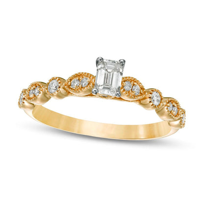 0.50 CT. T.W. Emerald-Cut Natural Diamond with Marquise Shapes Antique Vintage-Style Engagement Ring in Solid 10K Yellow Gold