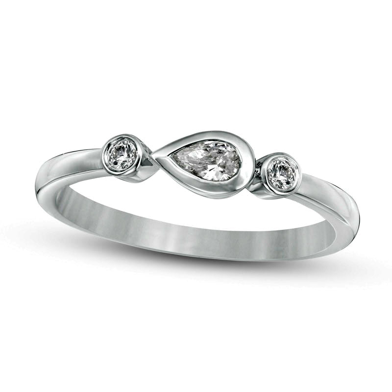 0.20 CT. T.W. Pear-Shaped and Round Natural Diamond Bezel-Set Ring in Solid 10K White Gold