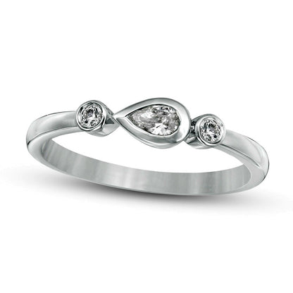 0.20 CT. T.W. Pear-Shaped and Round Natural Diamond Bezel-Set Ring in Solid 10K White Gold