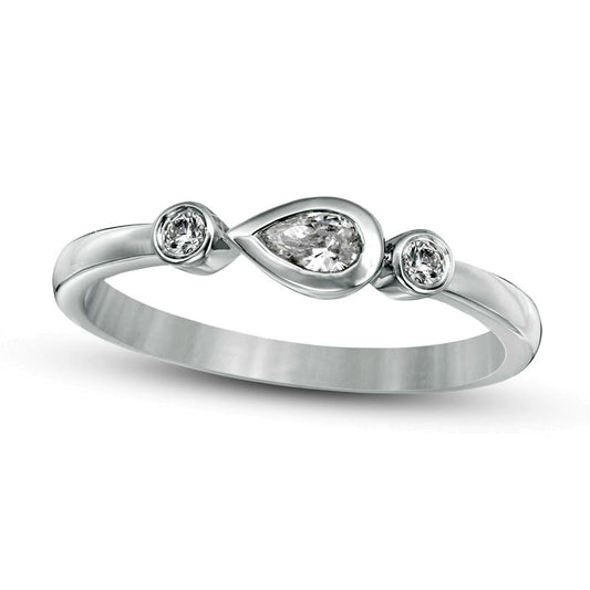 0.20 CT. T.W. Pear-Shaped and Round Natural Diamond Bezel-Set Ring in Solid 10K White Gold