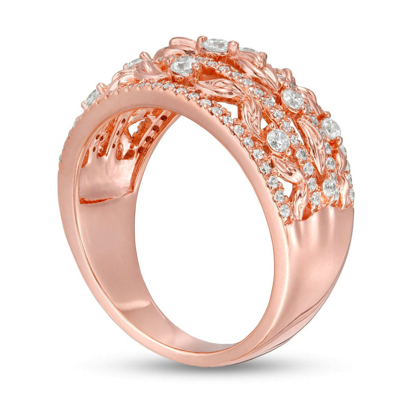 0.63 CT. T.W. Natural Diamond Flower Petals Three Row Ring in Solid 10K Rose Gold
