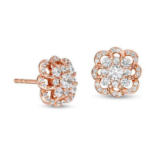 0.5 CT. T.W. Composite Diamond Scallop Flower Stud Earrings in 10K Rose Gold