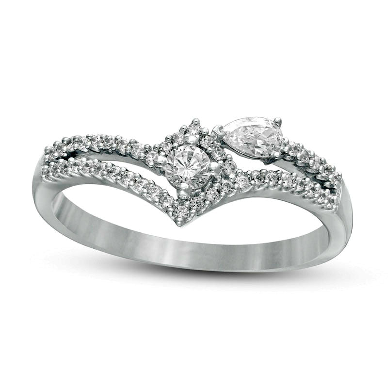 0.33 CT. T.W. Natural Diamond Split Shank Chevron Wrap Ring in Solid 10K White Gold