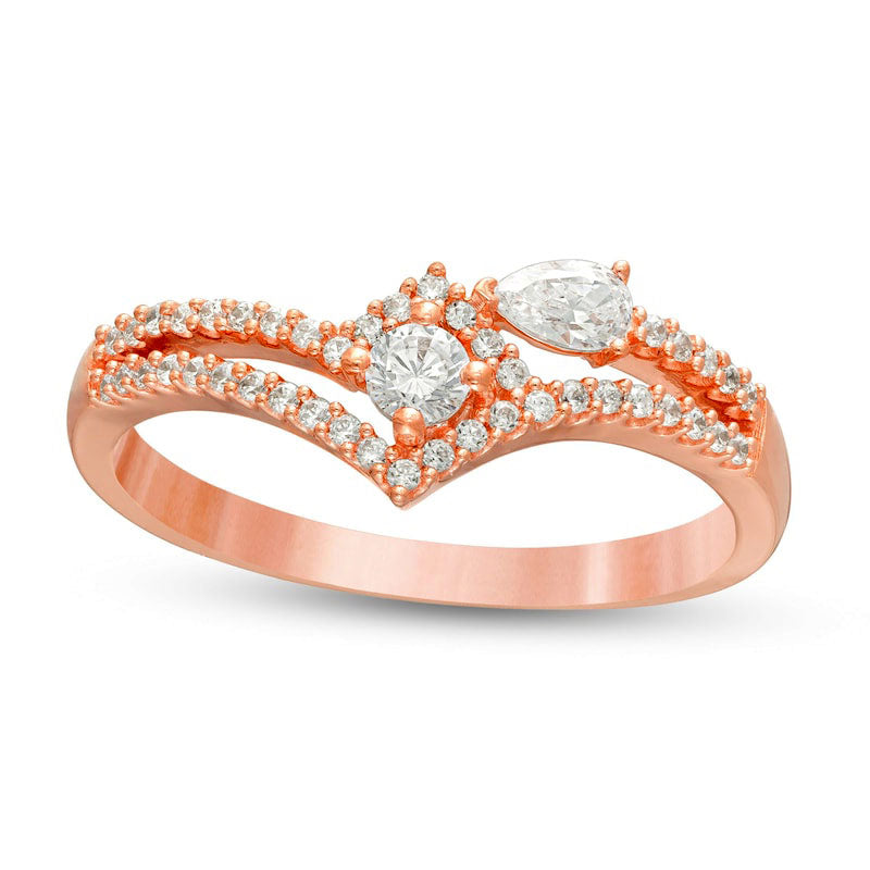 0.33 CT. T.W. Natural Diamond Split Shank Chevron Wrap Ring in Solid 10K Rose Gold