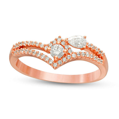 0.33 CT. T.W. Natural Diamond Split Shank Chevron Wrap Ring in Solid 10K Rose Gold
