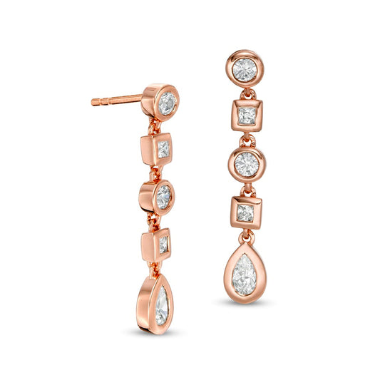 0.5 CT. T.W. Multi-Shaped Diamond Art Deco Linear Drop Earrings in 10K Rose Gold