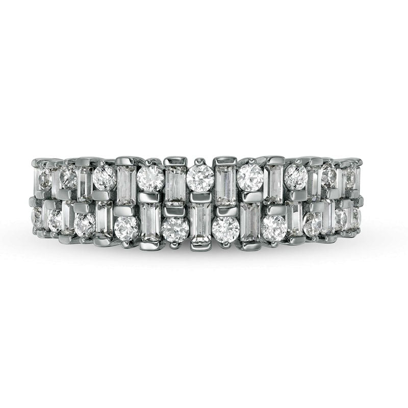 0.75 CT. T.W. Baguette and Round Natural Diamond Double Row Anniversary Band in Solid 14K White Gold