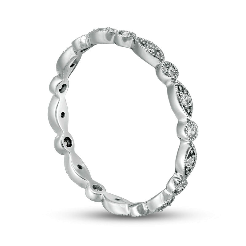 0.20 CT. T.W. Natural Diamond Marquise and Circle Alternating Antique Vintage-Style Eternity Anniversary Band in Solid 10K White Gold