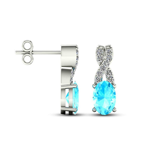 Oval Aquamarine and 0.07 CT. T.W. Diamond "X" Drop Earrings in 10K White Gold