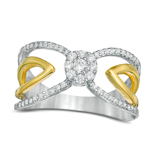 0.33 CT. T.W. Composite Natural Diamond Bow Tie Open Shank Ring in Solid 10K Two-Tone Gold