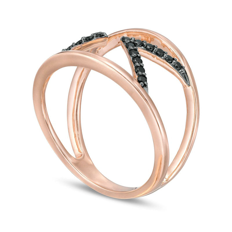 0.20 CT. T.W. Enhanced Black Natural Diamond Double Arrow Open Shank Ring in Solid 10K Rose Gold