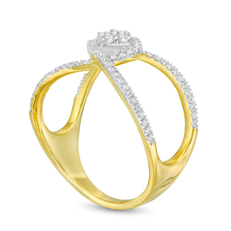 0.33 CT. T.W. Quad Natural Diamond Geometric Open Crossover Ring in Solid 10K Yellow Gold
