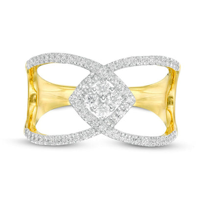 0.33 CT. T.W. Quad Natural Diamond Geometric Open Crossover Ring in Solid 10K Yellow Gold