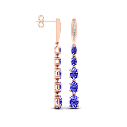 Graduating Oval Tanzanite and 0.05 CT. T.W. Diamond Drop Earrings in 10K Rose Gold