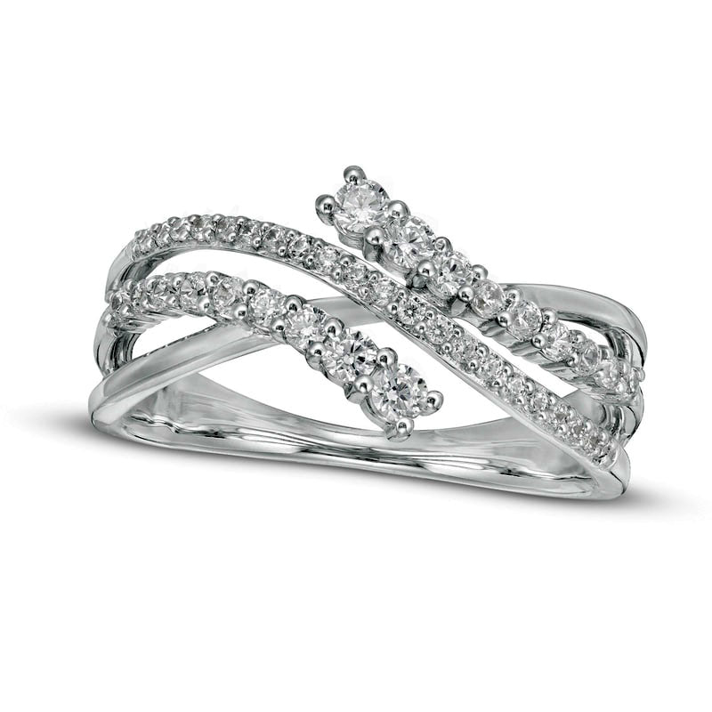 0.38 CT. T.W. Natural Diamond Wave Crossover Ring in Solid 10K White Gold