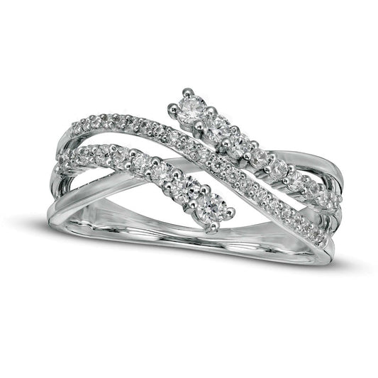0.38 CT. T.W. Natural Diamond Wave Crossover Ring in Solid 10K White Gold