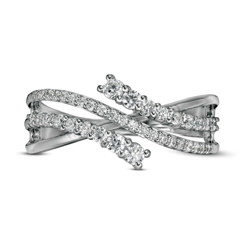 0.38 CT. T.W. Natural Diamond Wave Crossover Ring in Solid 10K White Gold