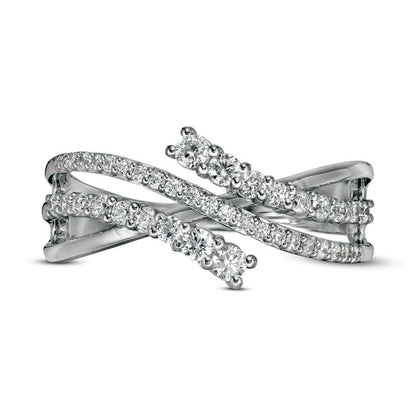 0.38 CT. T.W. Natural Diamond Wave Crossover Ring in Solid 10K White Gold
