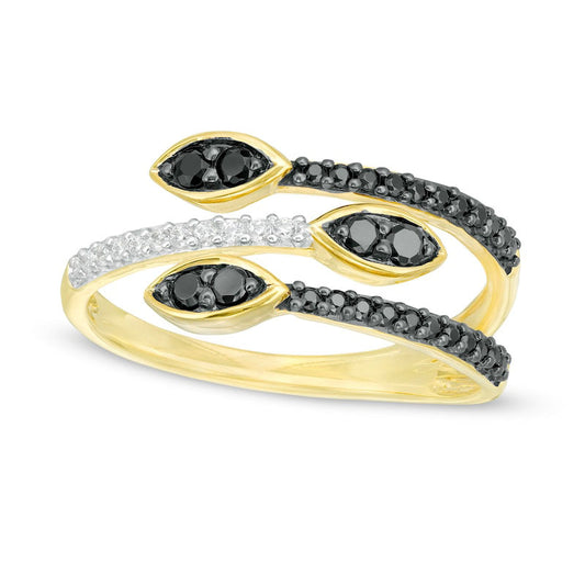 0.33 CT. T.W. Enhanced Black and White Natural Diamond Marquise Multi Wrap Ring in Solid 10K Yellow Gold