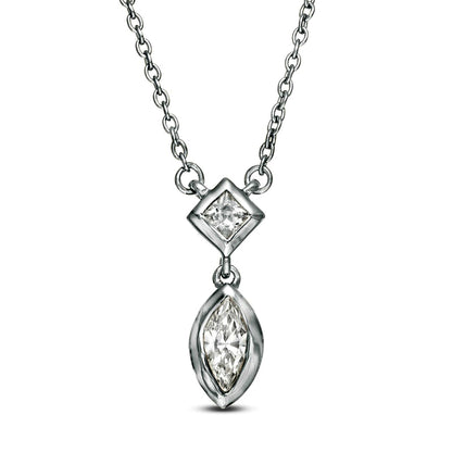 0.2 CT. T.W. Marquise and Princess-Cut Natural Diamond Necklace in 10K White Gold