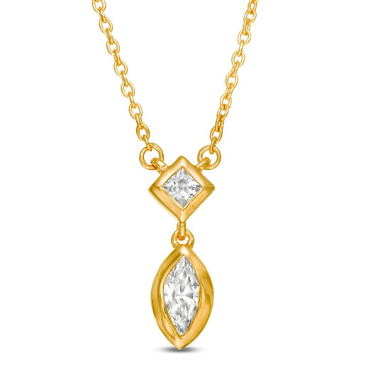 0.2 CT. T.W. Marquise and Princess-Cut Natural Diamond Necklace in 10K Yellow Gold