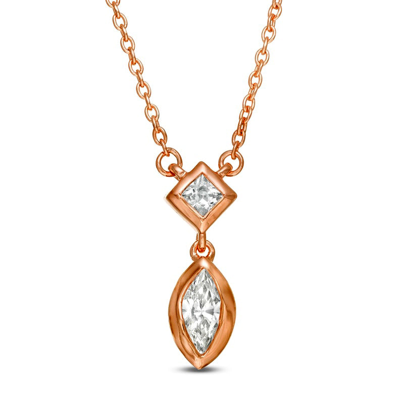 0.2 CT. T.W. Marquise and Princess-Cut Natural Diamond Necklace in 10K Rose Gold