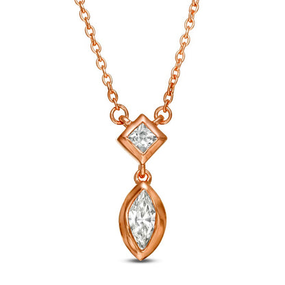 0.2 CT. T.W. Marquise and Princess-Cut Natural Diamond Necklace in 10K Rose Gold
