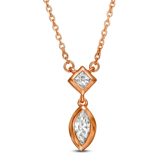 0.2 CT. T.W. Marquise and Princess-Cut Natural Diamond Necklace in 10K Rose Gold