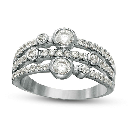 0.75 CT. T.W. Natural Diamond Bezel-Set Triple Row Ring in Solid 10K White Gold