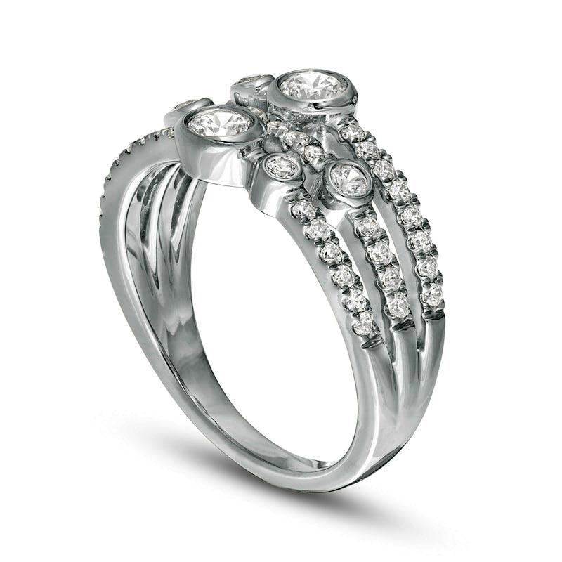 0.75 CT. T.W. Natural Diamond Bezel-Set Triple Row Ring in Solid 10K White Gold