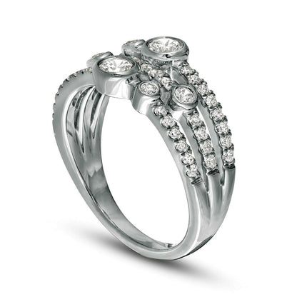 0.75 CT. T.W. Natural Diamond Bezel-Set Triple Row Ring in Solid 10K White Gold