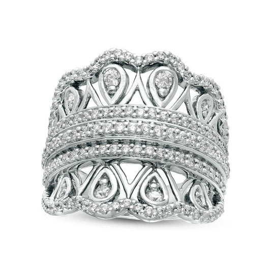 1.0 CT. T.W. Natural Diamond Ornate Scallop Chevron Ring in Solid 10K White Gold