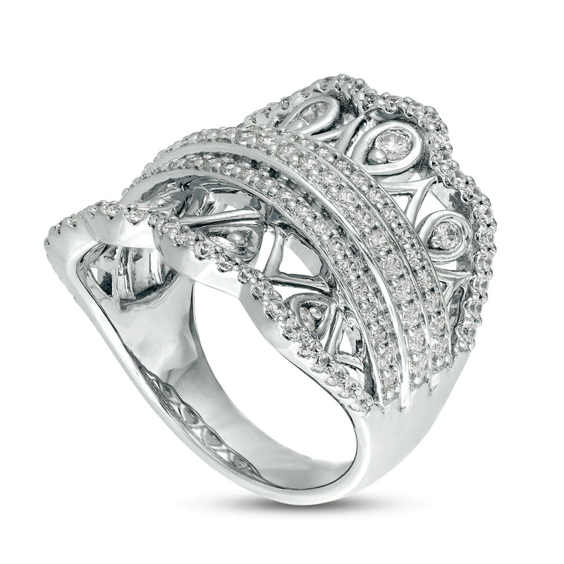 1.0 CT. T.W. Natural Diamond Ornate Scallop Chevron Ring in Solid 10K White Gold