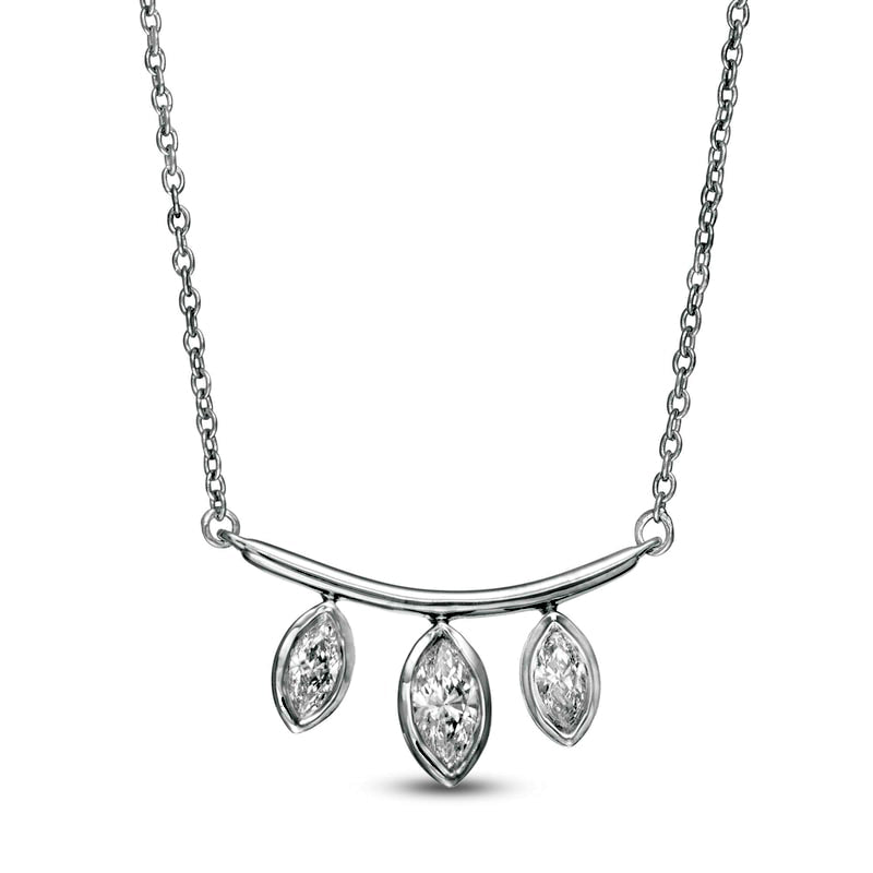 0.2 CT. T.W. Marquise Natural Diamond Three Stone Curved Bar Necklace in 10K White Gold