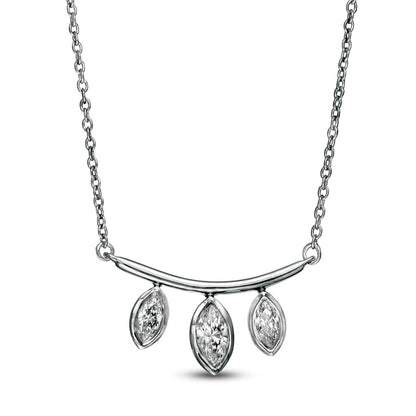 0.2 CT. T.W. Marquise Natural Diamond Three Stone Curved Bar Necklace in 10K White Gold